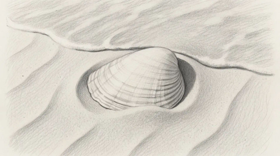 Shell in the wet sand