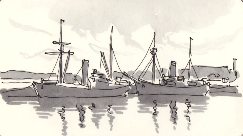 Harbour with moored vessels