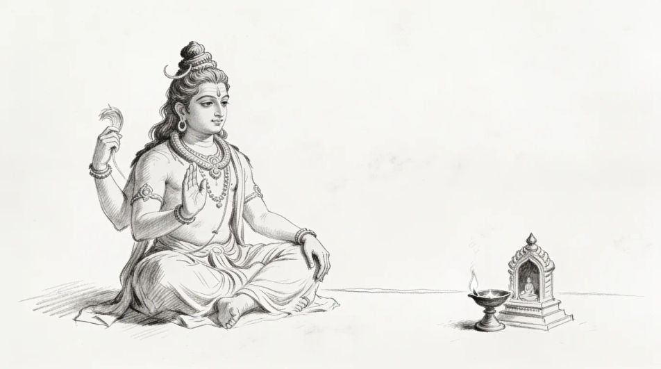 Seated figure with a small shrine