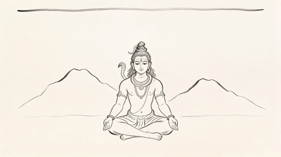 Mountain outline behind the figure
