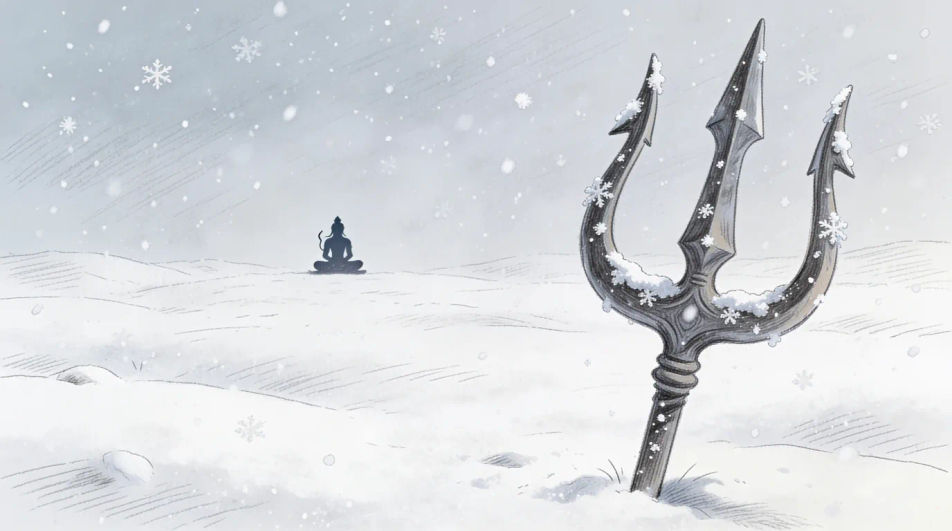 Trident planted in the snow