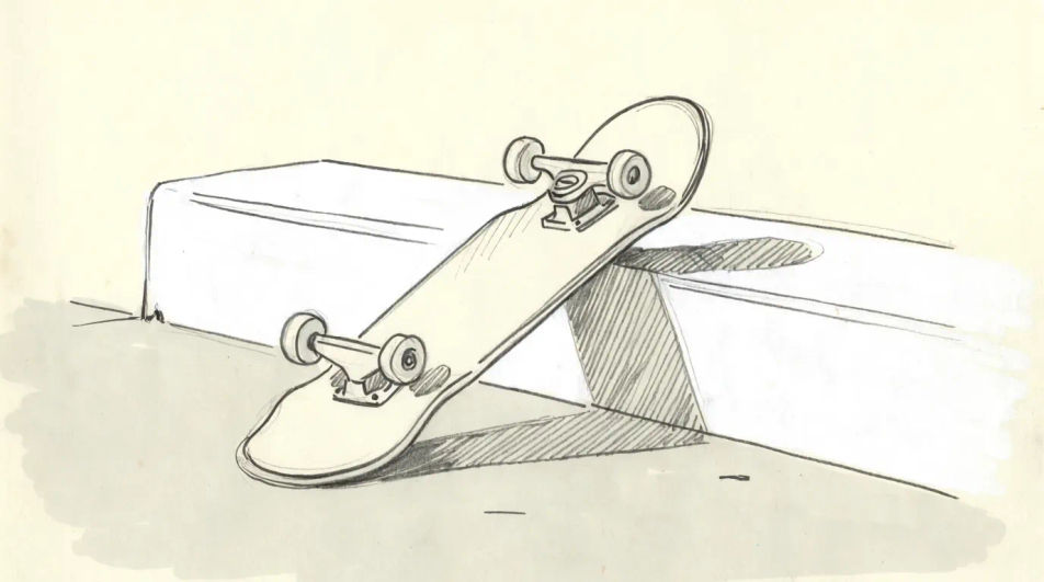 Board propped against a ledge
