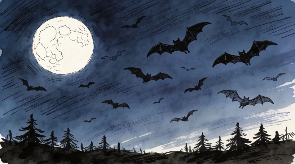 Bats over a full moon