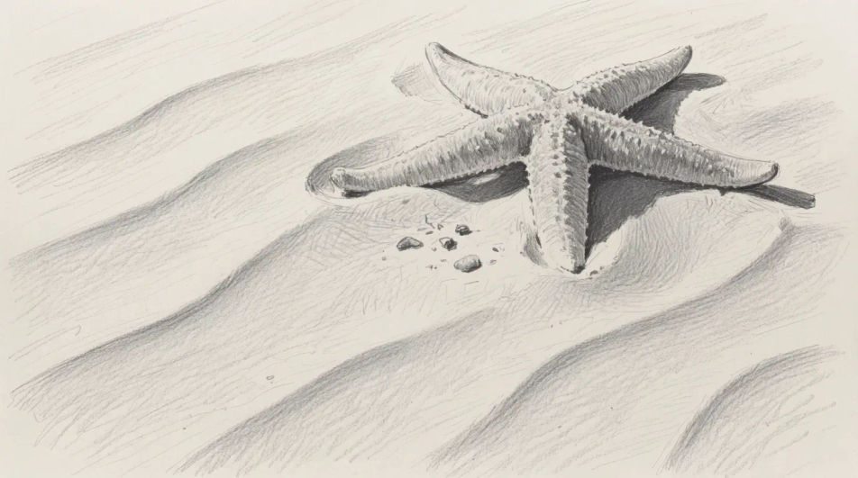 Starfish on wet sand