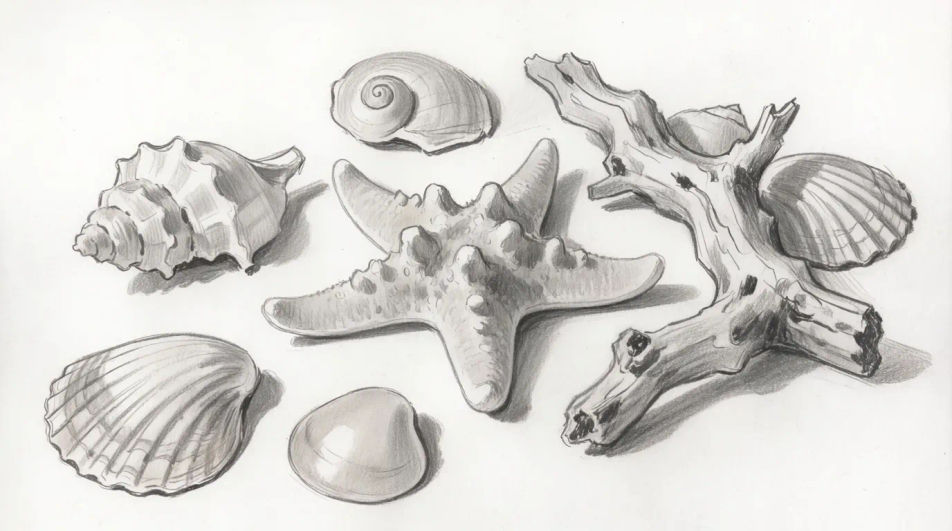 Shell and starfish arrangement
