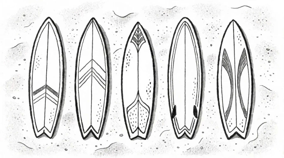 Boards lined up on the sand