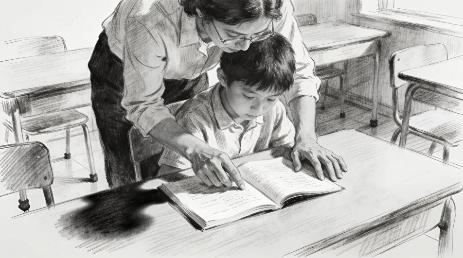 Helping at a desk