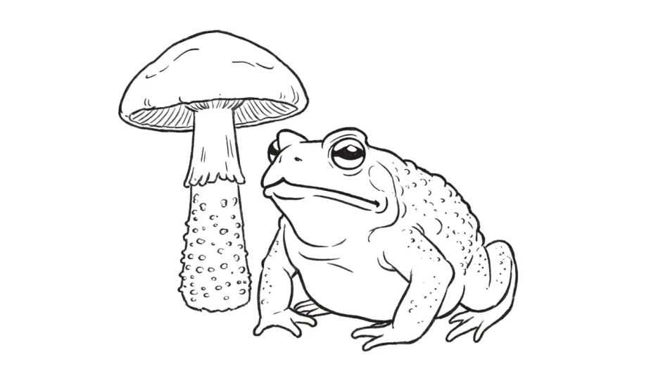 Toad and toadstool in ink