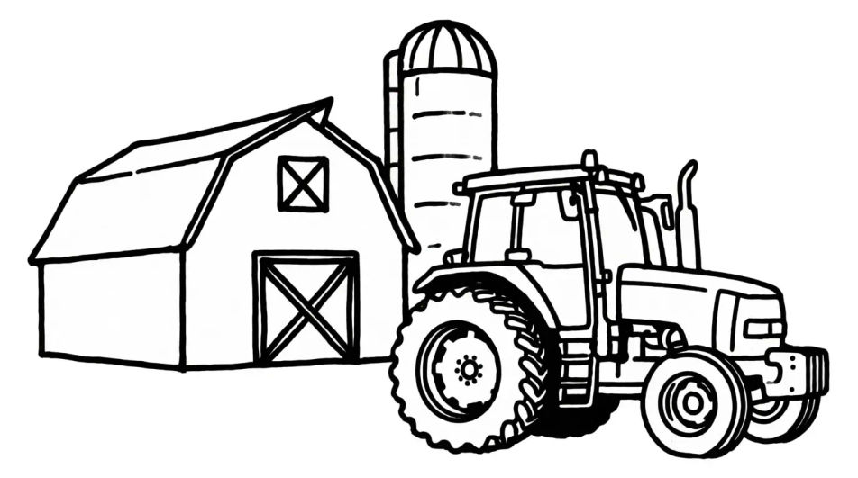 Outline tractor and barn