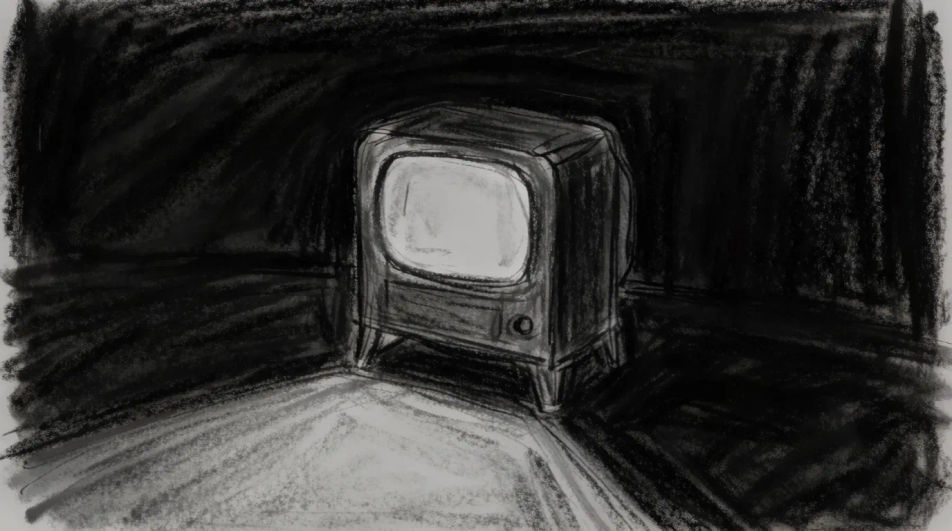 Dark room lit by the screen