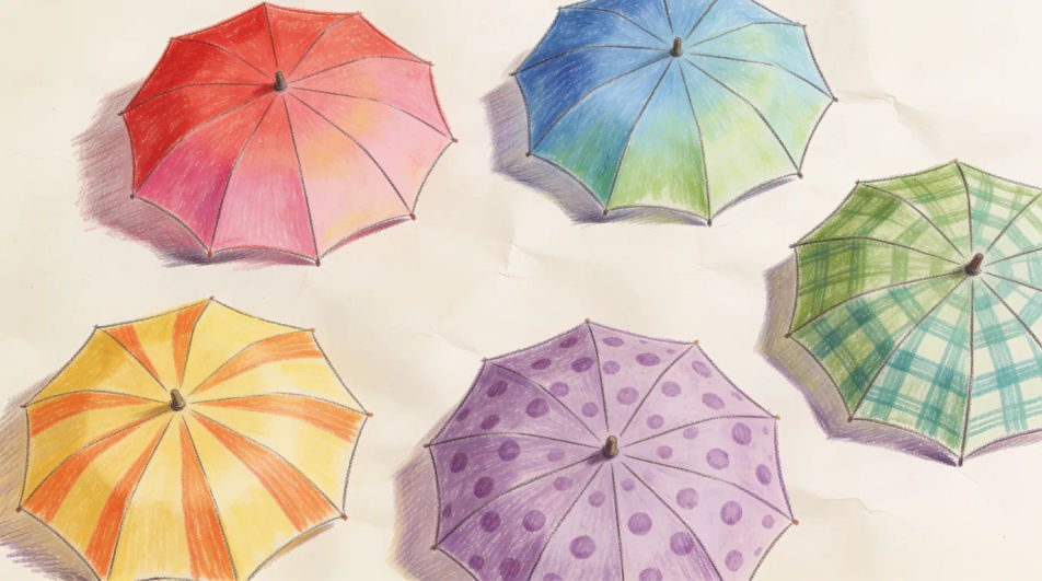 Rack of open umbrellas