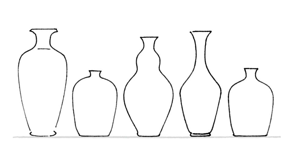 Row of vases in profile