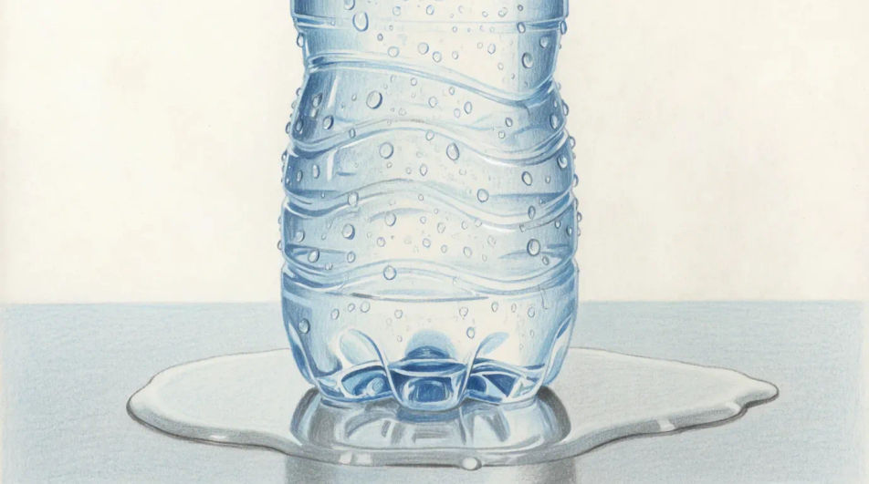 Bottle on a desk with condensation