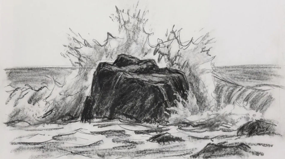 Waves against a rock