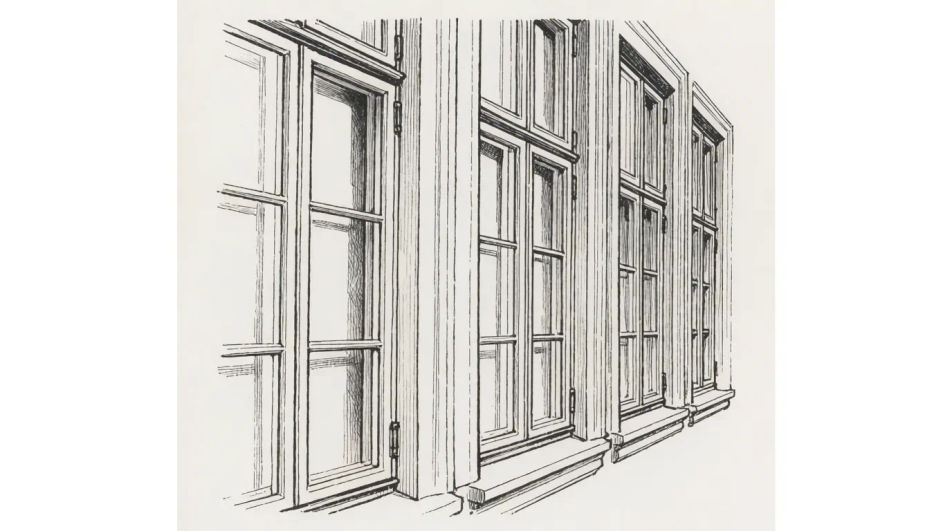 A wall of windows in perspective