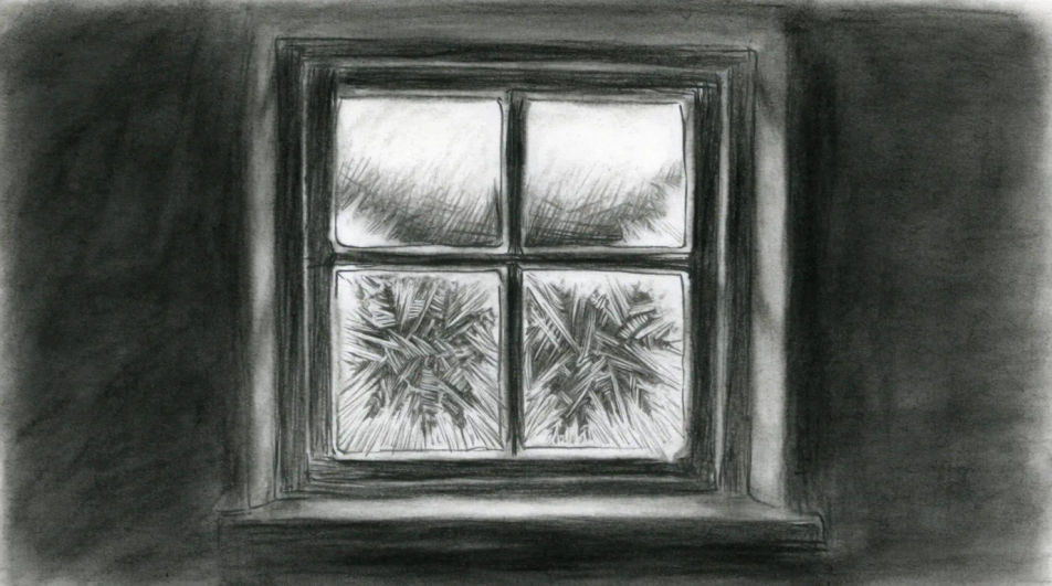 Frosted window in winter