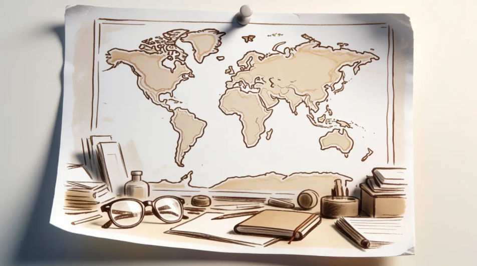 World map on a study wall