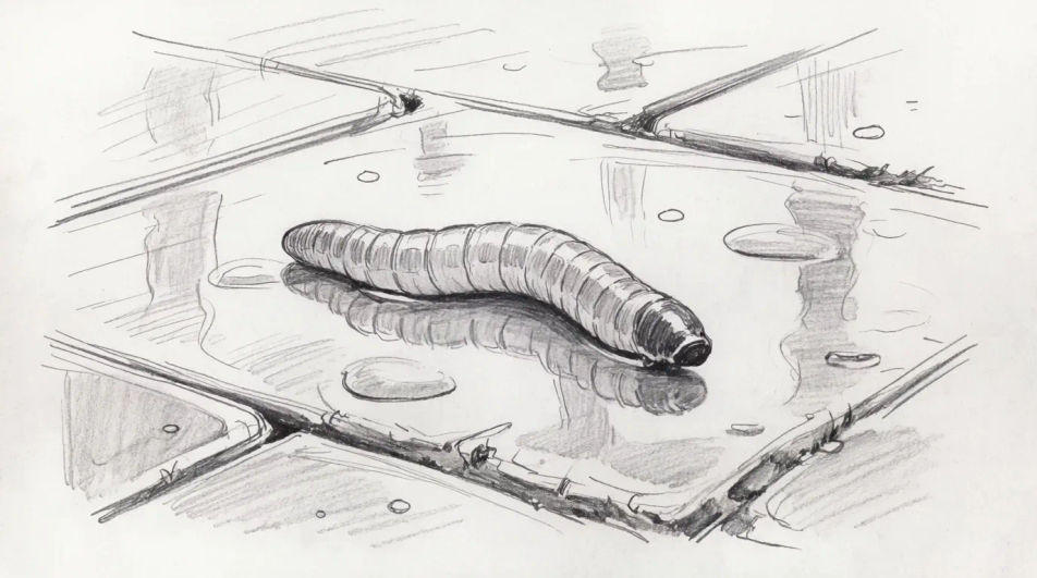 Worm on wet pavement