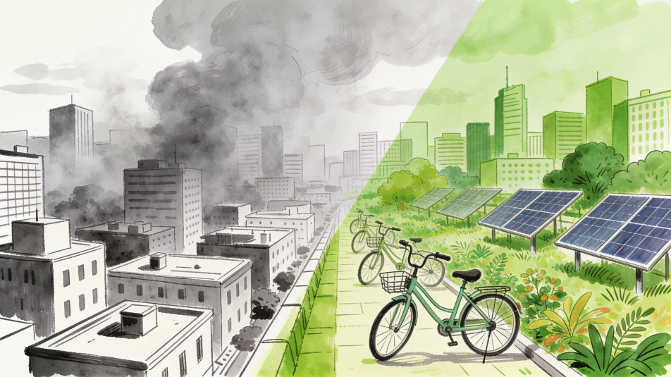 Polluted city and clean city
