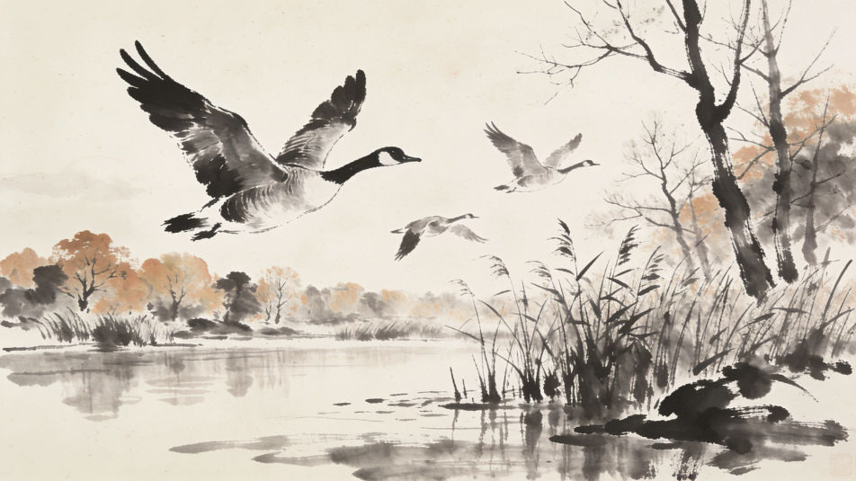 Geese over the lake