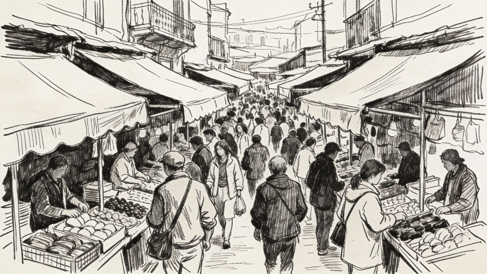 Busy market in line