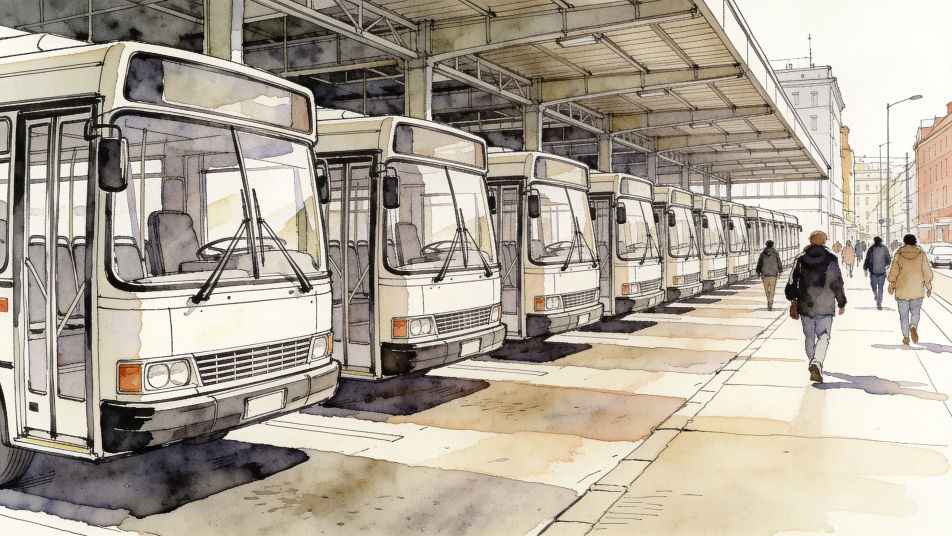 Empty buses at the depot