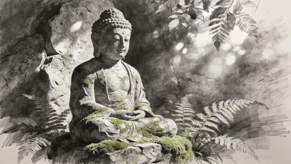 Stone statue in a temple garden