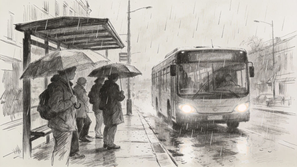 Rainy bus stop