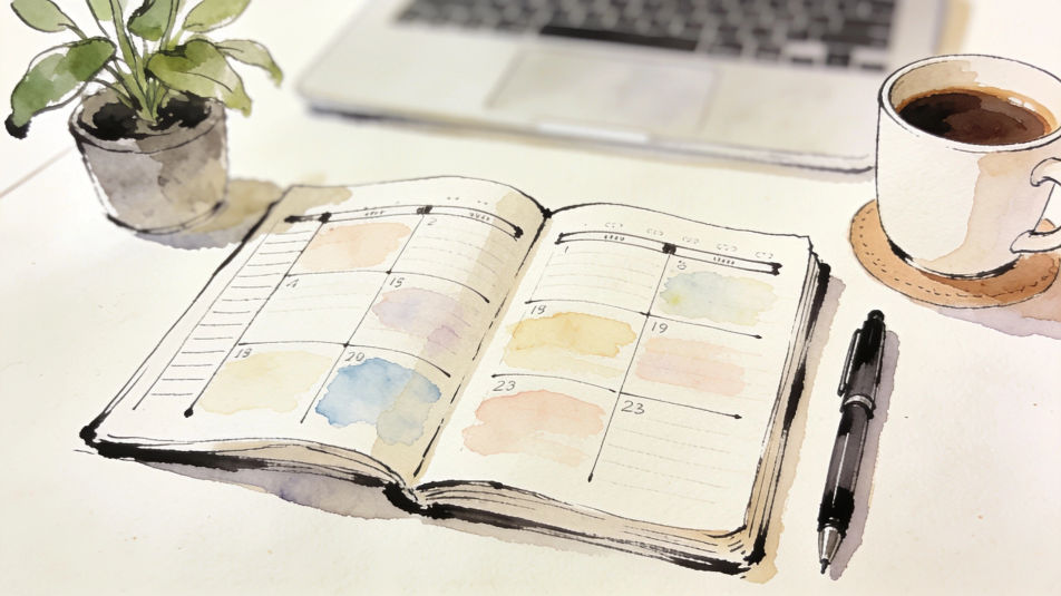 Desk with planner