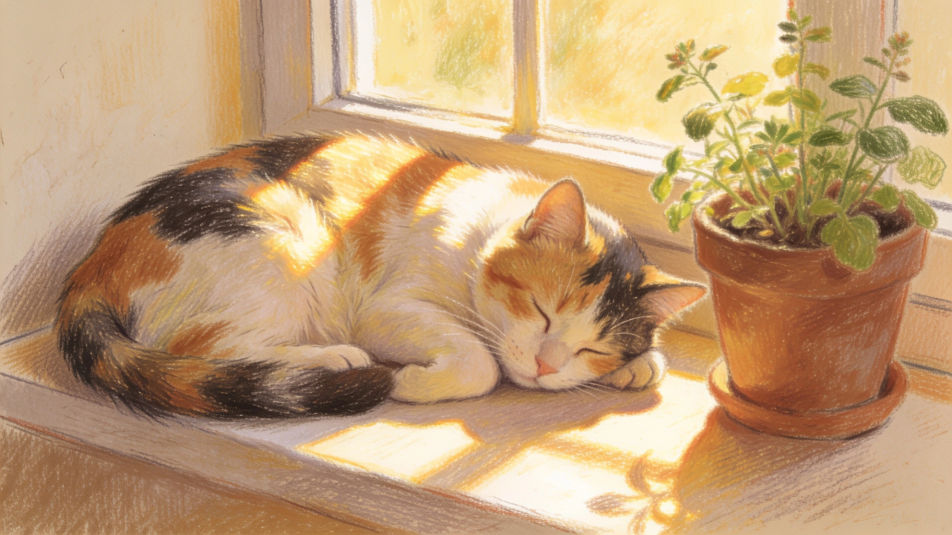 Calico cat in a sunny window