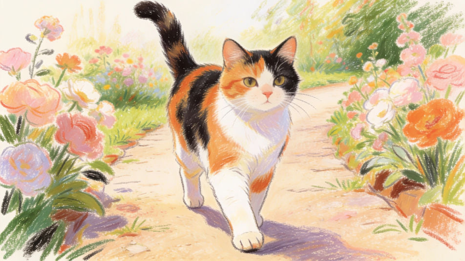 Calico cat in the garden