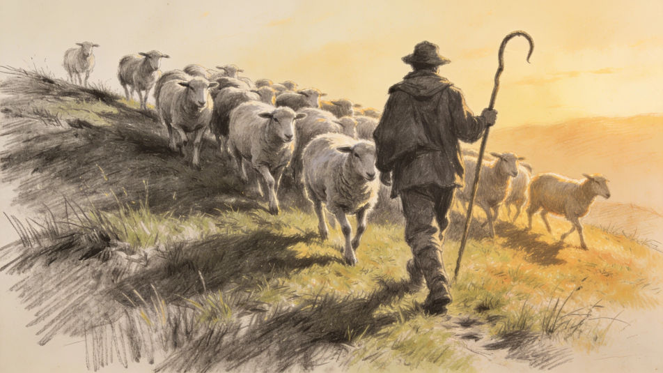 Shepherd with sheep