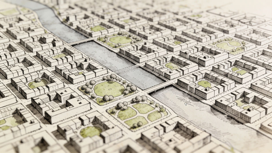 Aerial city grid