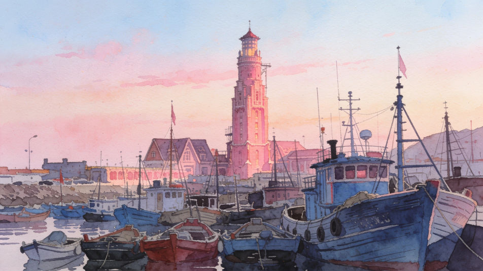 Harbor skyline at dawn