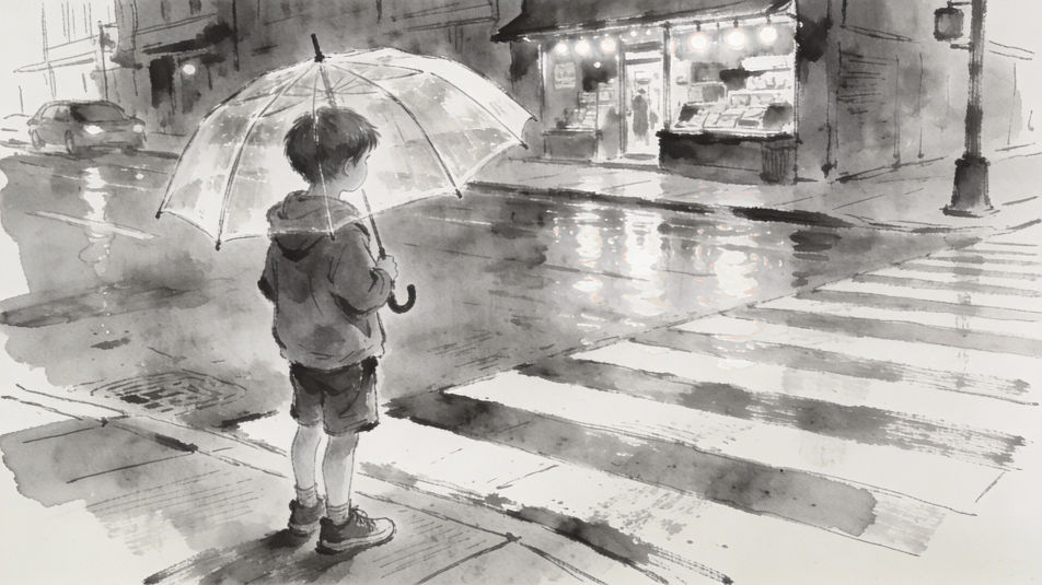 Rainy street corner