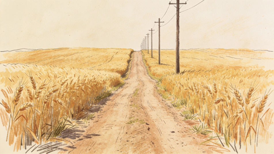 Dirt road through wheat fields
