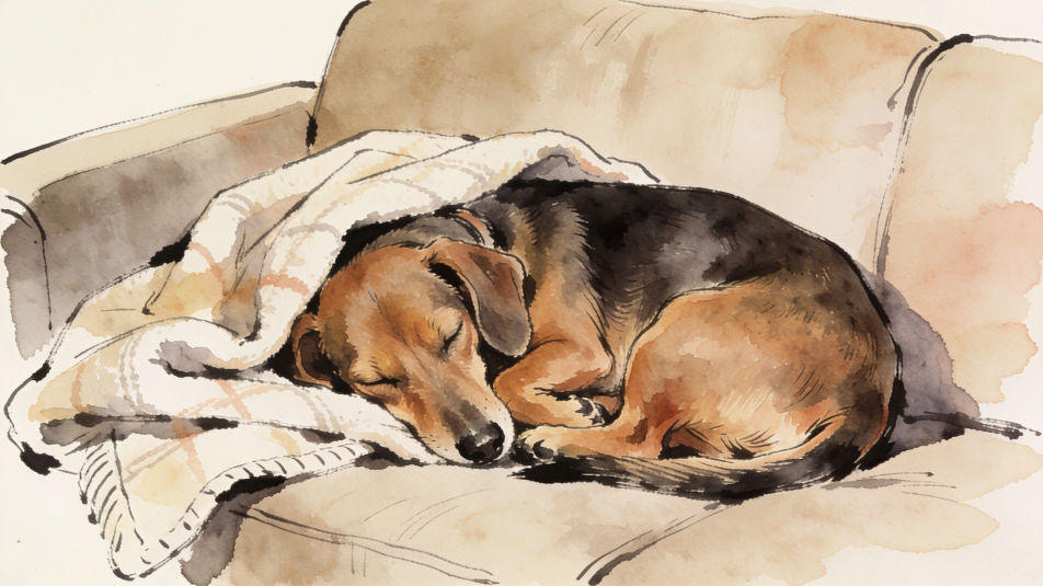 Dachshund asleep on a sofa