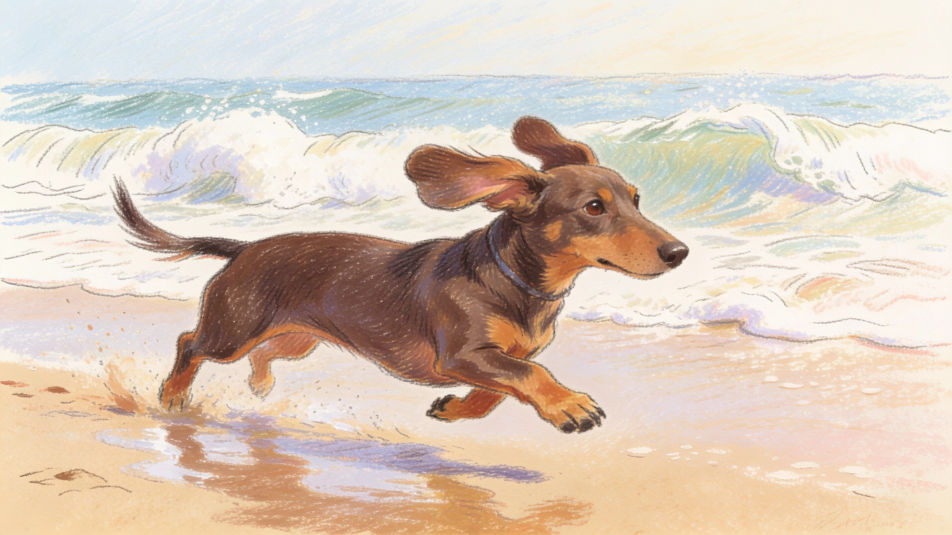 Dachshund at the beach