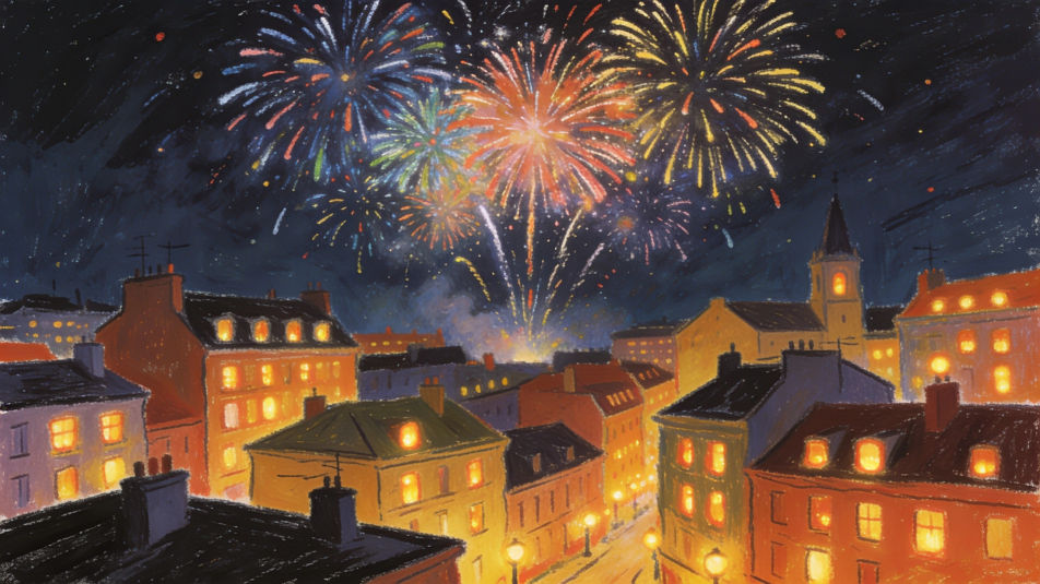 Fireworks over the town