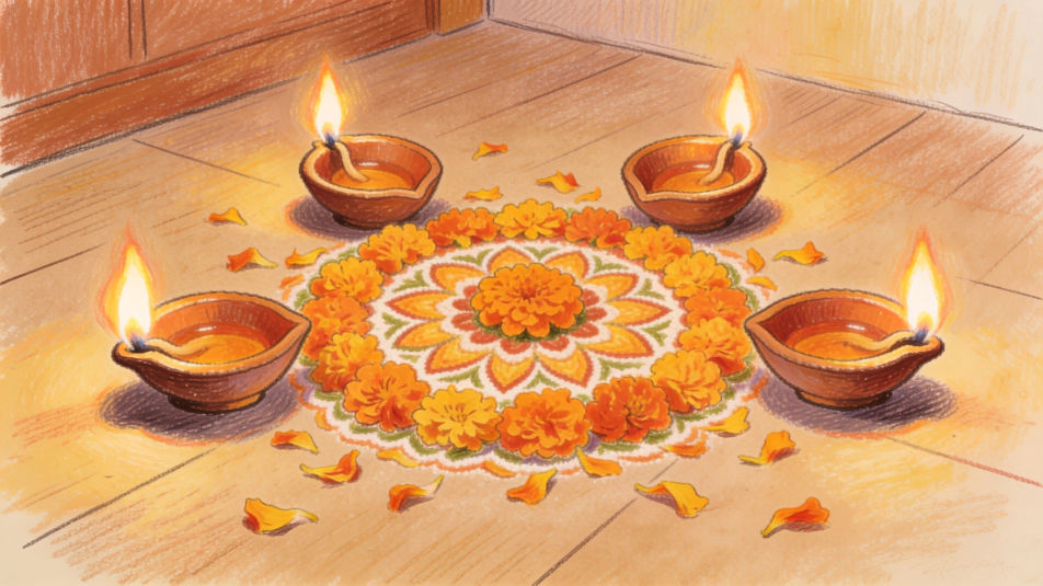 Diyas around a rangoli