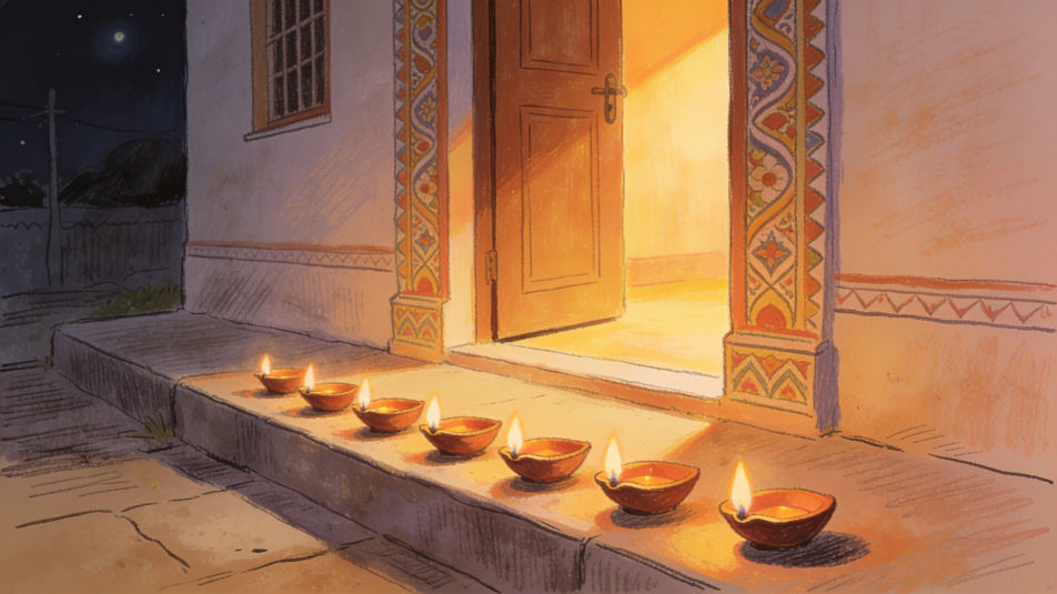 Row of lamps on a doorstep
