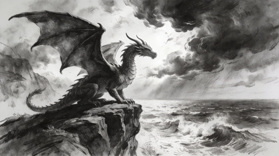 Dragon on a cliff with wings open