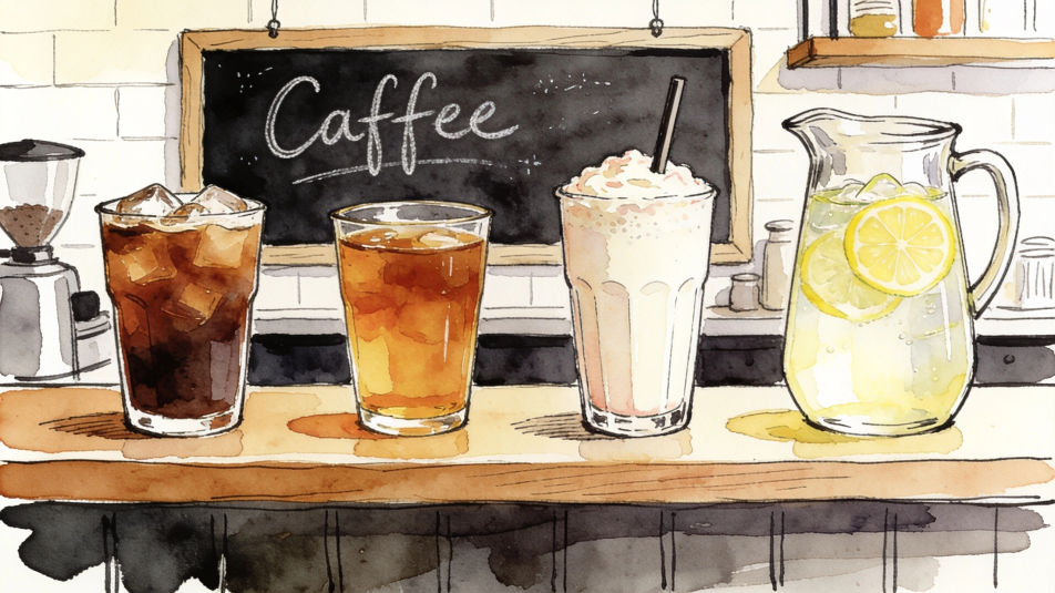Cafe counter of drinks