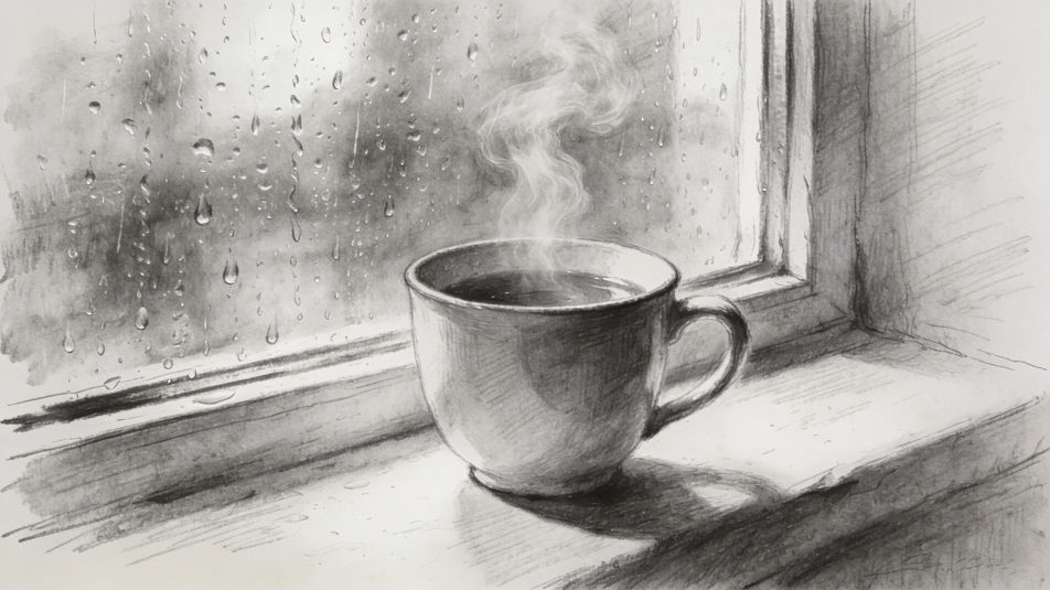 Rainy window with tea