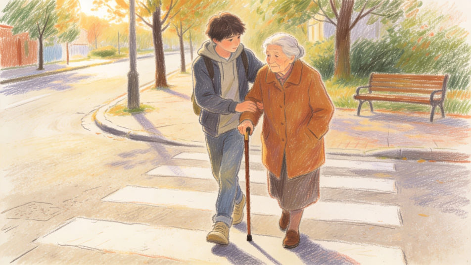Helping an elder cross