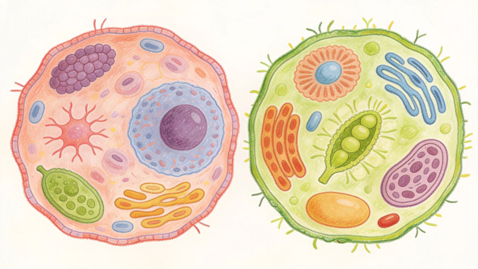 Animal and plant cell side by side