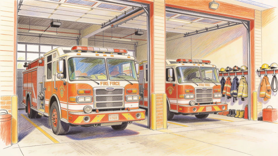 Fire station doors open