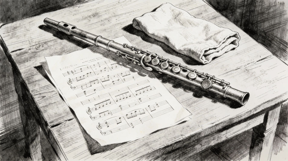 Flute and sheet music from above