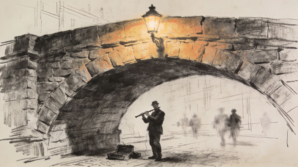 Street musician under a bridge