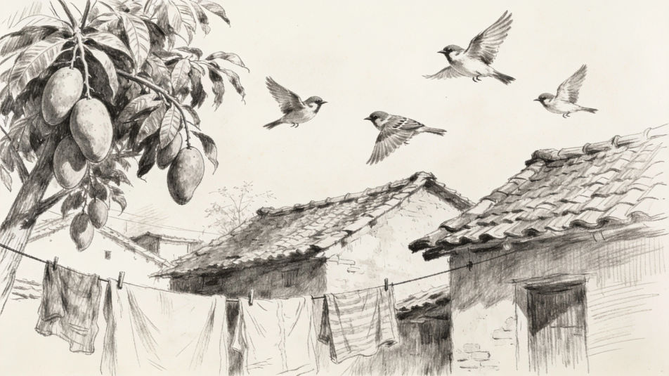 Sparrows over the village